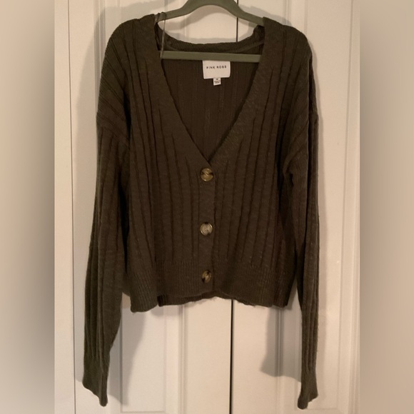 Pink Rose Sweaters - Pink Rose Women's Olive Cardigan